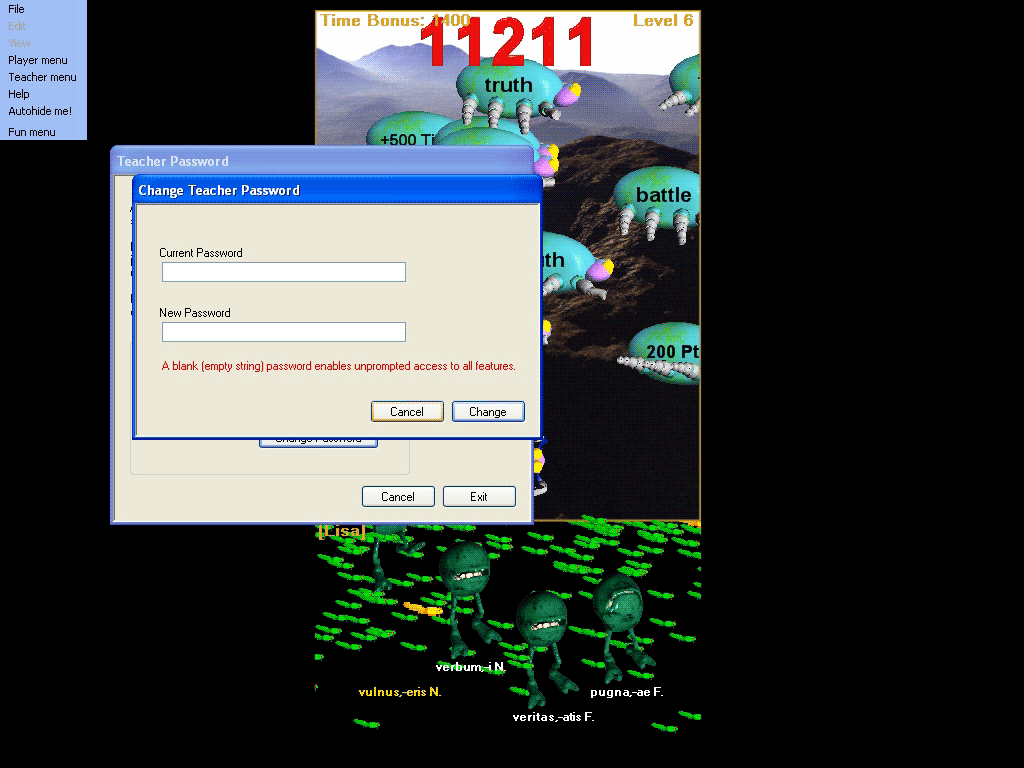Latin language software screen capture teach password change